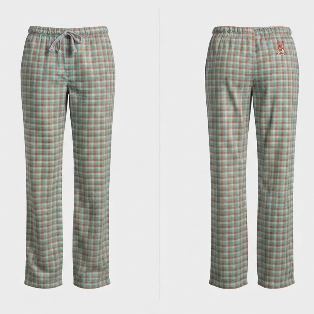Psycho Bunny Mens Teal Orange Gingham Plaid Pajama Lounge Pants Logo